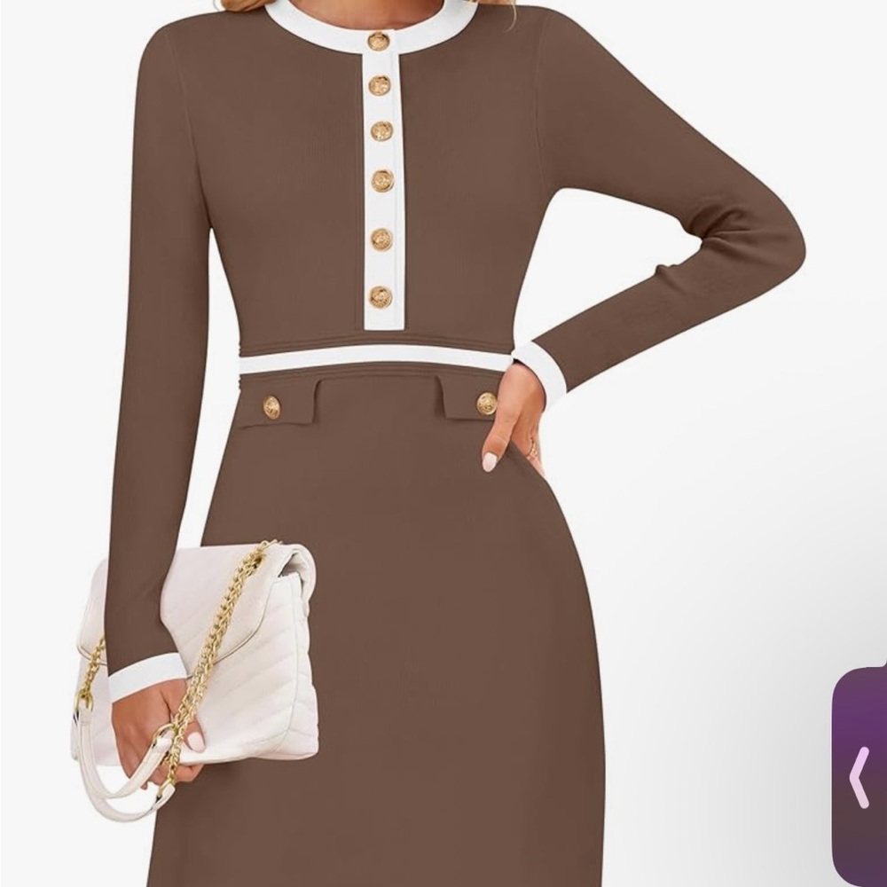 Elegant Brown and White Buttoned Dress